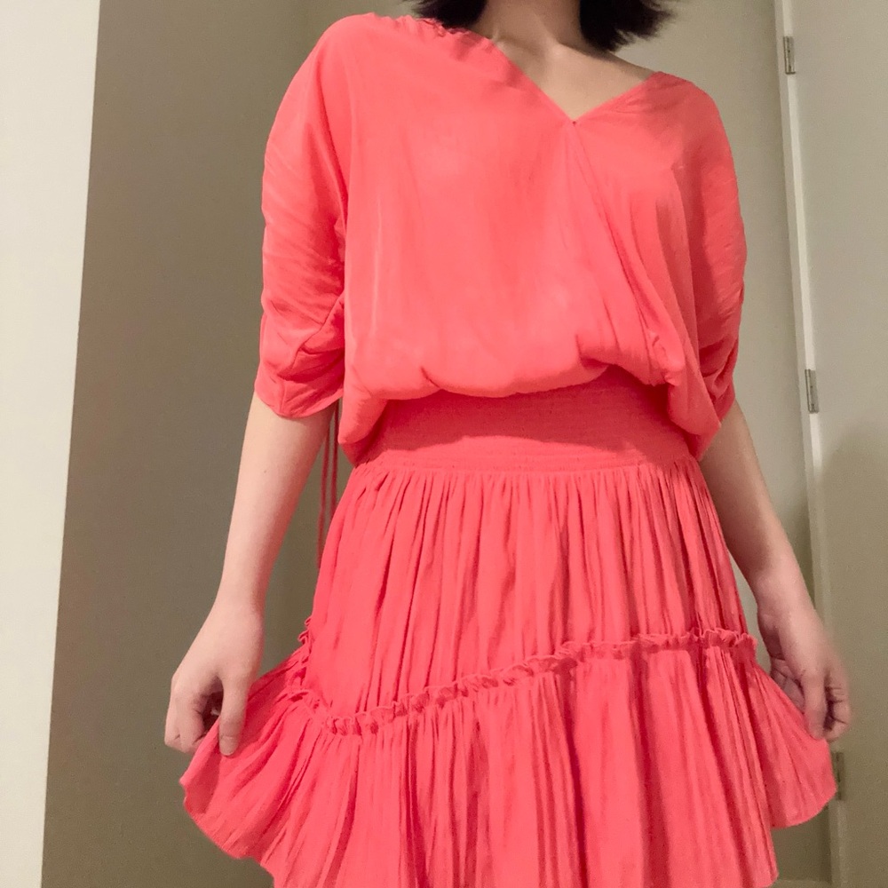 Ramy Brook Coral Ruched-Sleeve Tiered Mini Dress - Picture 3 of 10